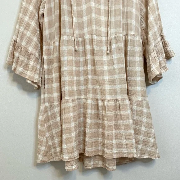 🎉SHOW ME YOUR MUMU Viola Plaid Mini Dress Cream Medium - Picture 5 of 14